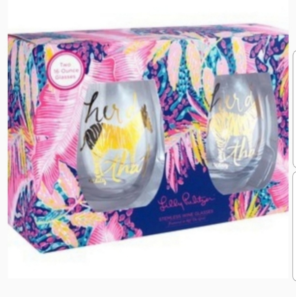 🌴Lilly Pulitzer Wine Glasses, Stemless - Picture 3 of 4